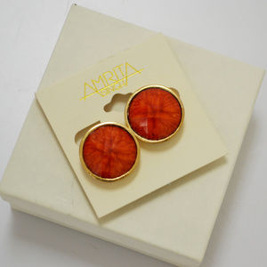 Amrita Singh Earrings Gold Coral Stone Clip NWT OS